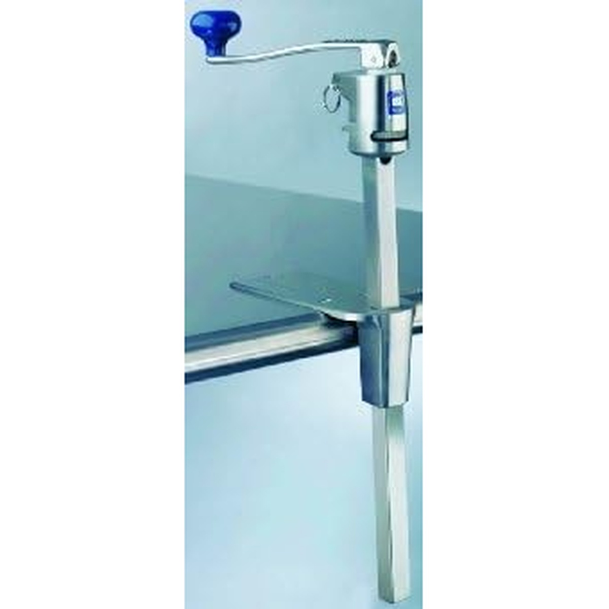 Edlund S-11 manual can opener with stainless steel body and adjustable bar mounted to a surface