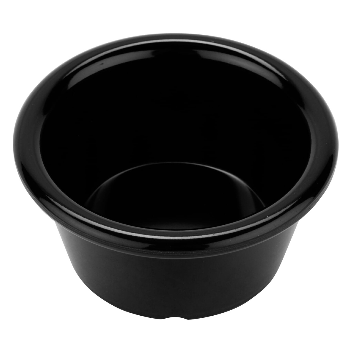 Top-down angled view of the G.E.T. S-620-BK black melamine ramekin showing interior