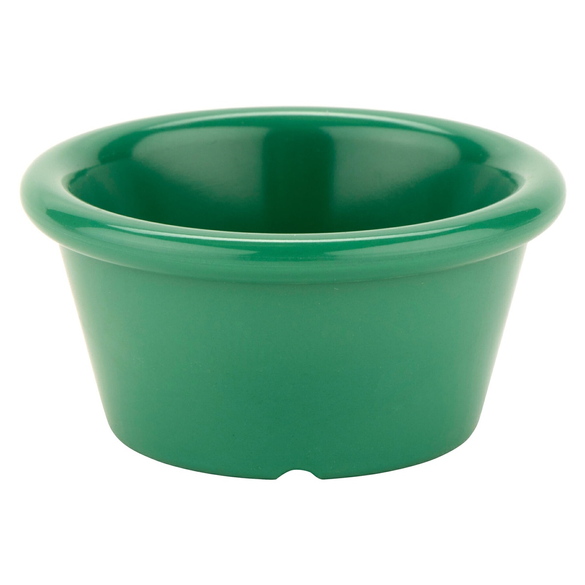 G.E.T. Enterprises S-620-FG 2 oz rainforest green melamine ramekin, side view showing cone profile