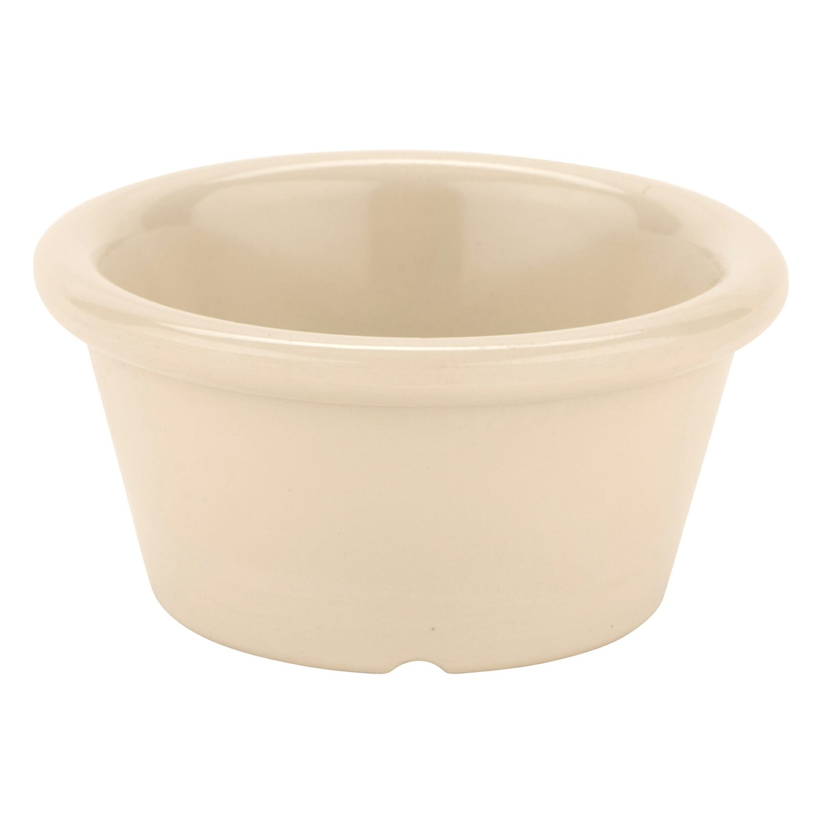 G.E.T. Enterprises S-620-IV ivory melamine ramekin, side profile view showing cone shape and rolled rim