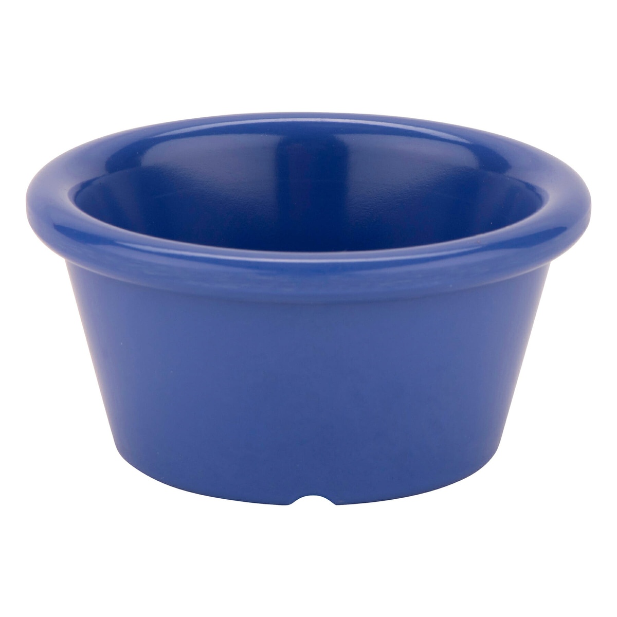 G.E.T. Enterprises S-620-PB 2 oz. Peacock Blue melamine ramekin, side profile view showing smooth exterior
