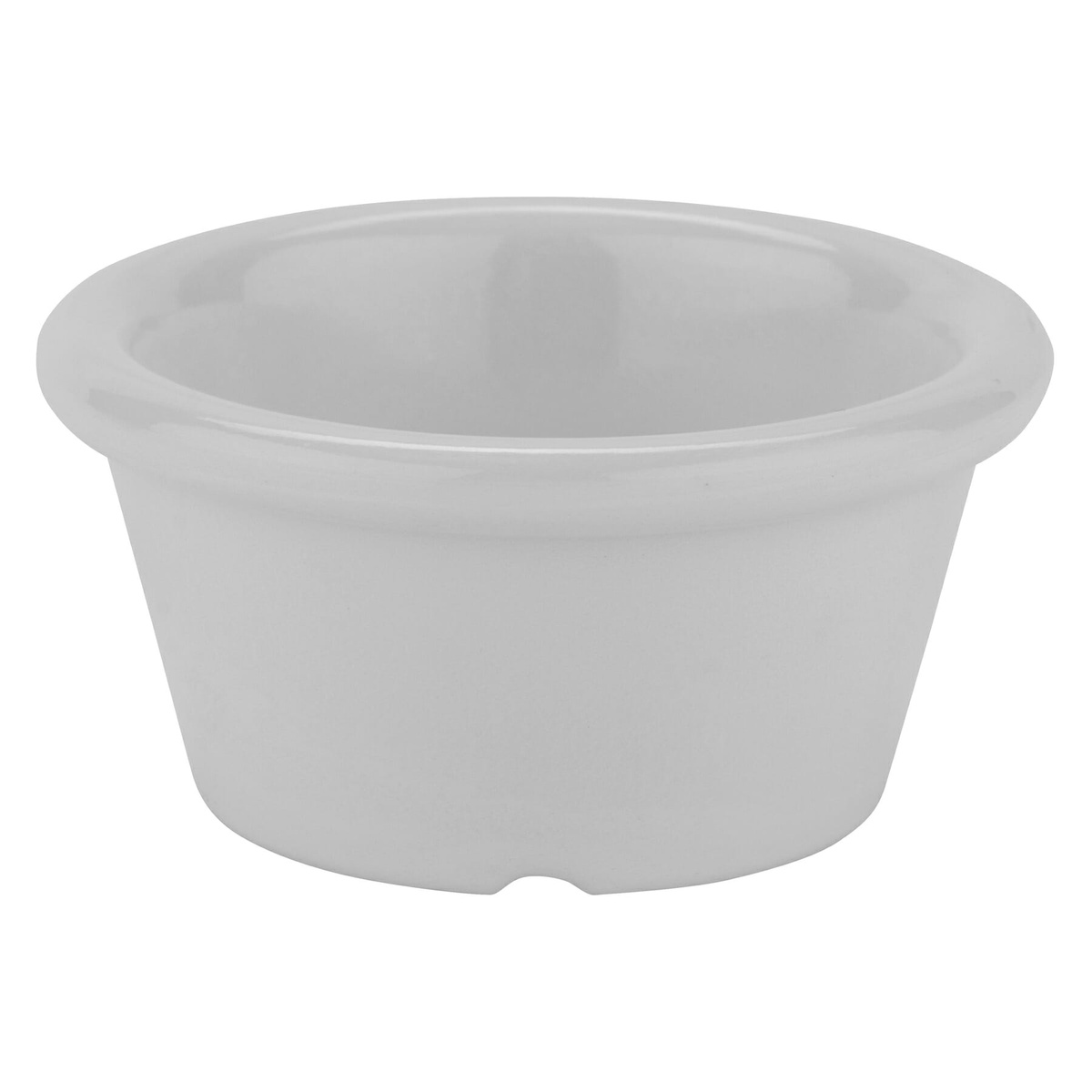 G.E.T. S-620-W white melamine ramekin, straight front side view showing tapered body and rim detail
