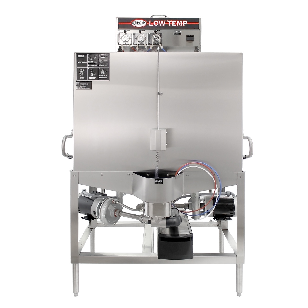 Front view of CMA Dishmachines S-B low temperature straight-through double rack dishwasher