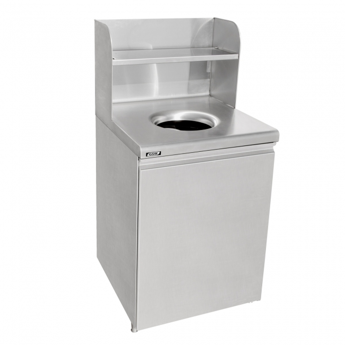 GSW USA S-WRA32 stainless steel waste receptacle cabinet with top tray shelf and single circular refuse opening