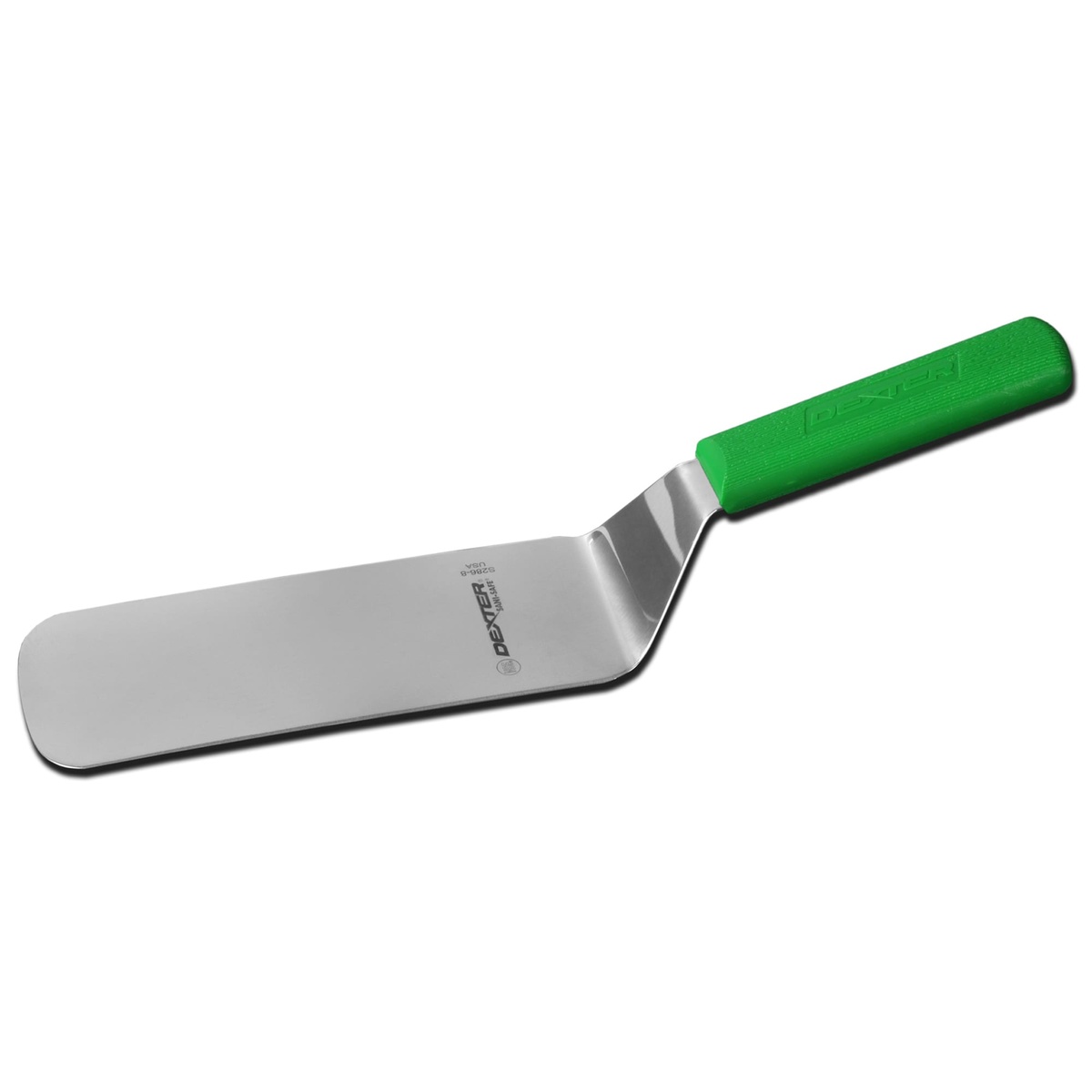 Dexter Russell S286-8G-PCP cake turner with green polypropylene handle and stainless steel offset blade