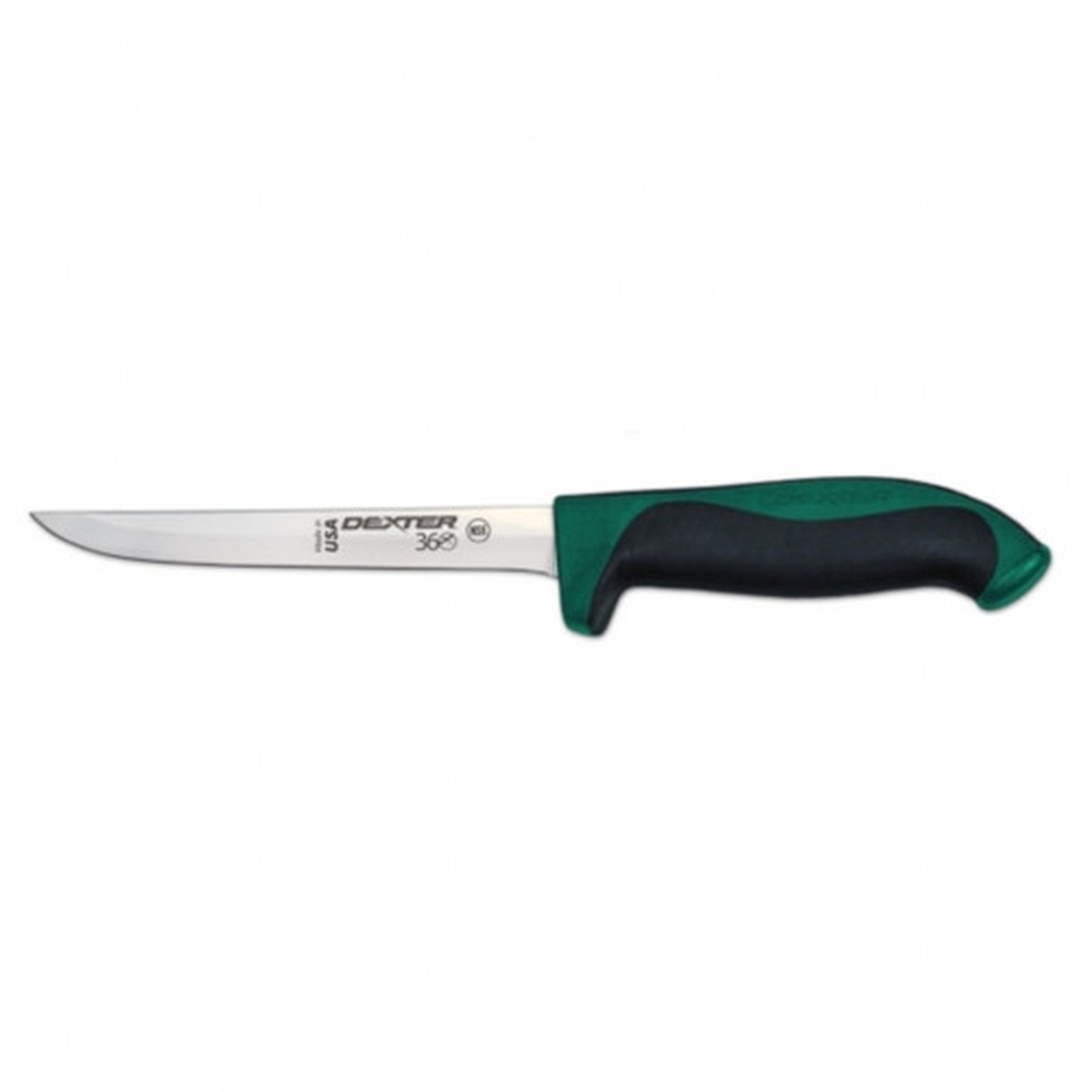 Dexter Russell 360 Series 6-inch narrow flexible boning knife with green and black ergonomic handle