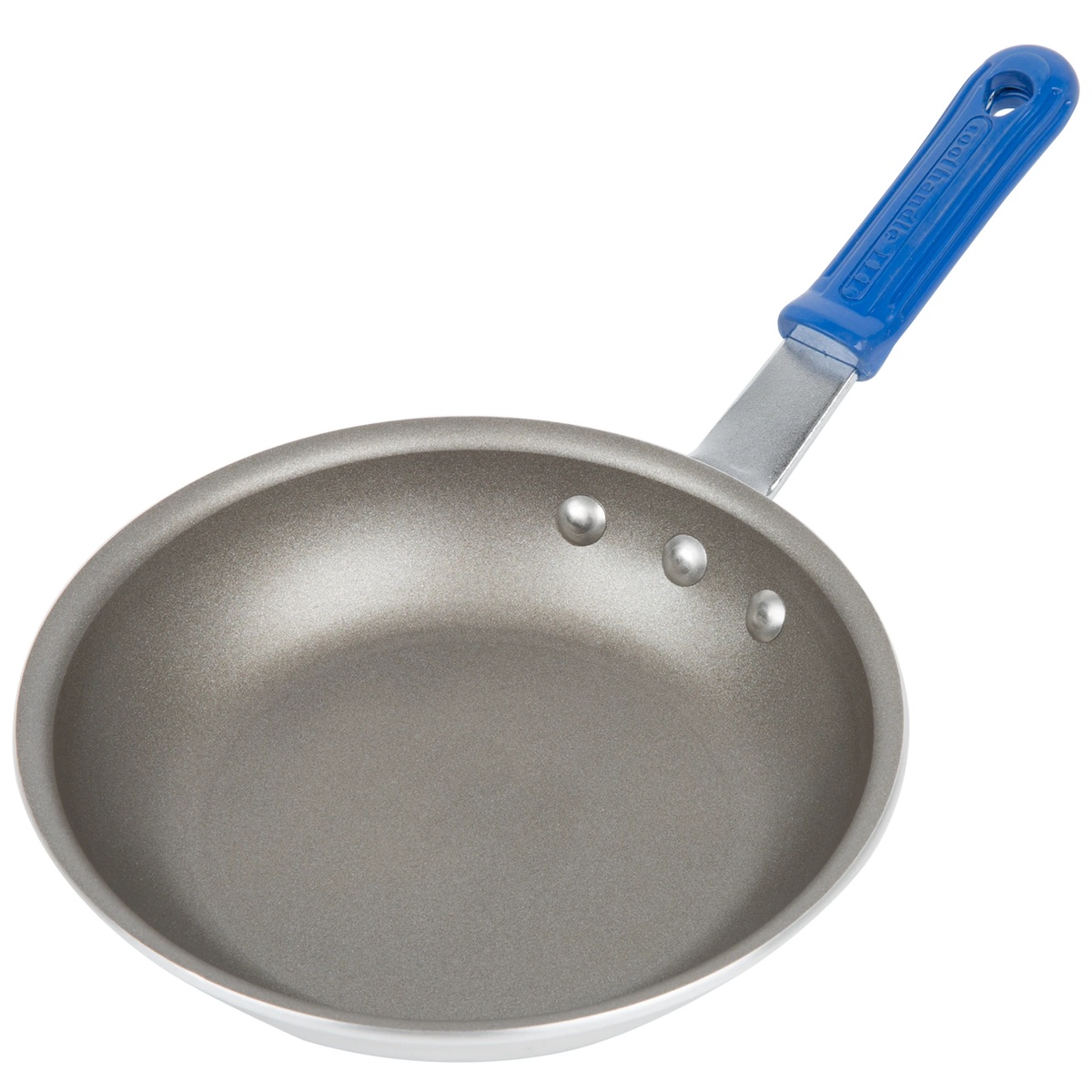 Vollrath 7 inch Wear Ever aluminum fry pan with blue silicone handle