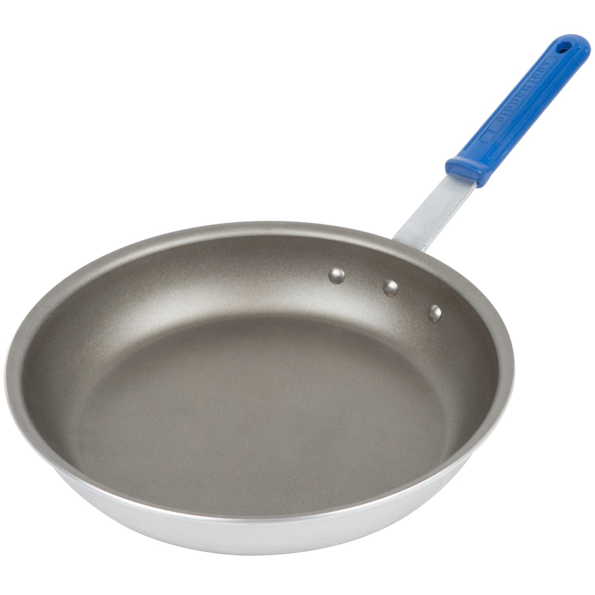 Vollrath S4012 12-inch Wear-Ever aluminum fry pan with PowerCoat2 nonstick interior and blue Cool Handle silicone grip