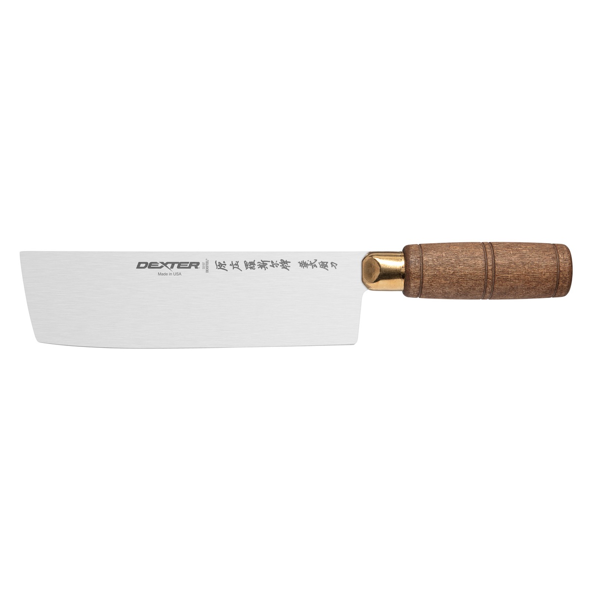 Dexter Russell S5197 Traditional 7-inch Chinese Chef's Knife with silver high-carbon steel blade and warm rosewood handle with brass compression rivets