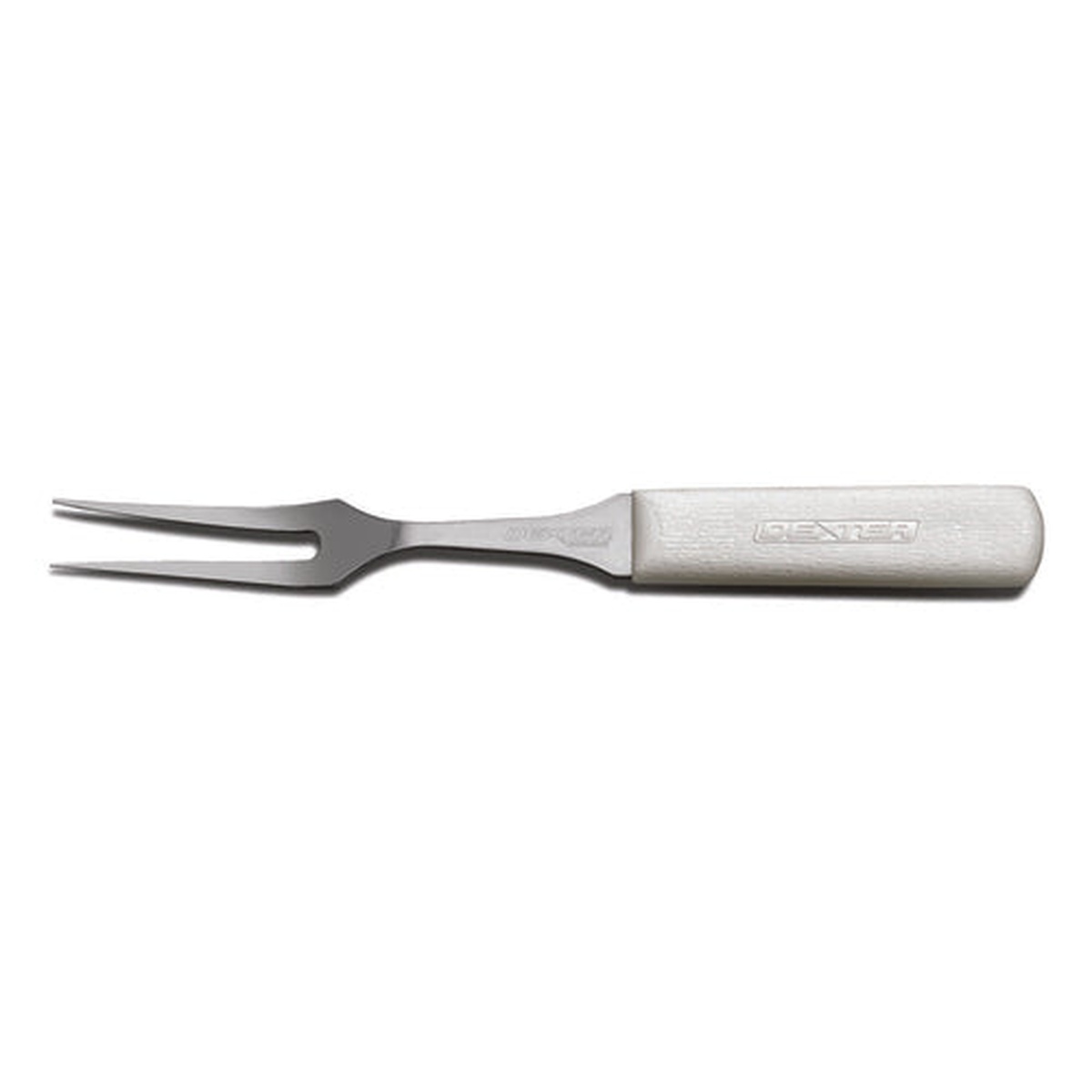 Dexter Russell S914PCP two-tine cook's fork with white polypropylene handle and stainless steel tines