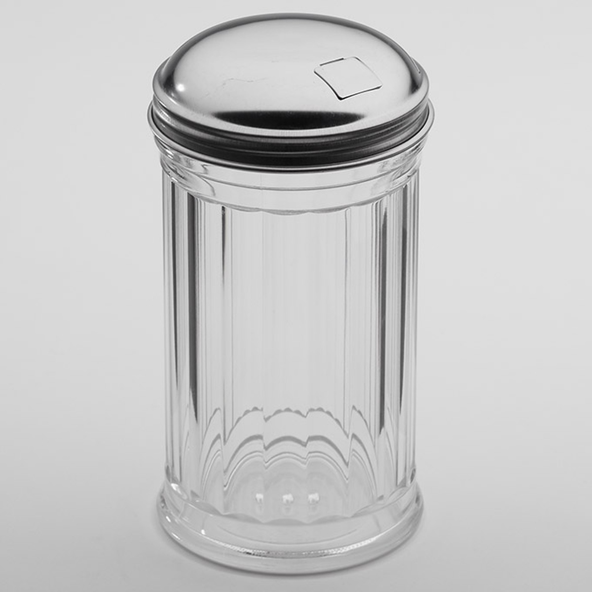 American Metalcraft SAN316 clear SAN plastic sugar pourer with stainless steel self-closing flap top and straight fluted exterior