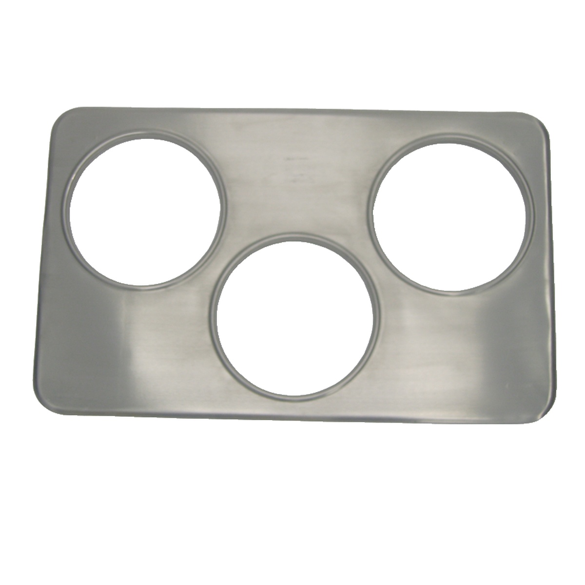 Libertyware SAP36 stainless steel adapter plate with three 6-3/8 inch round holes for steam pan use