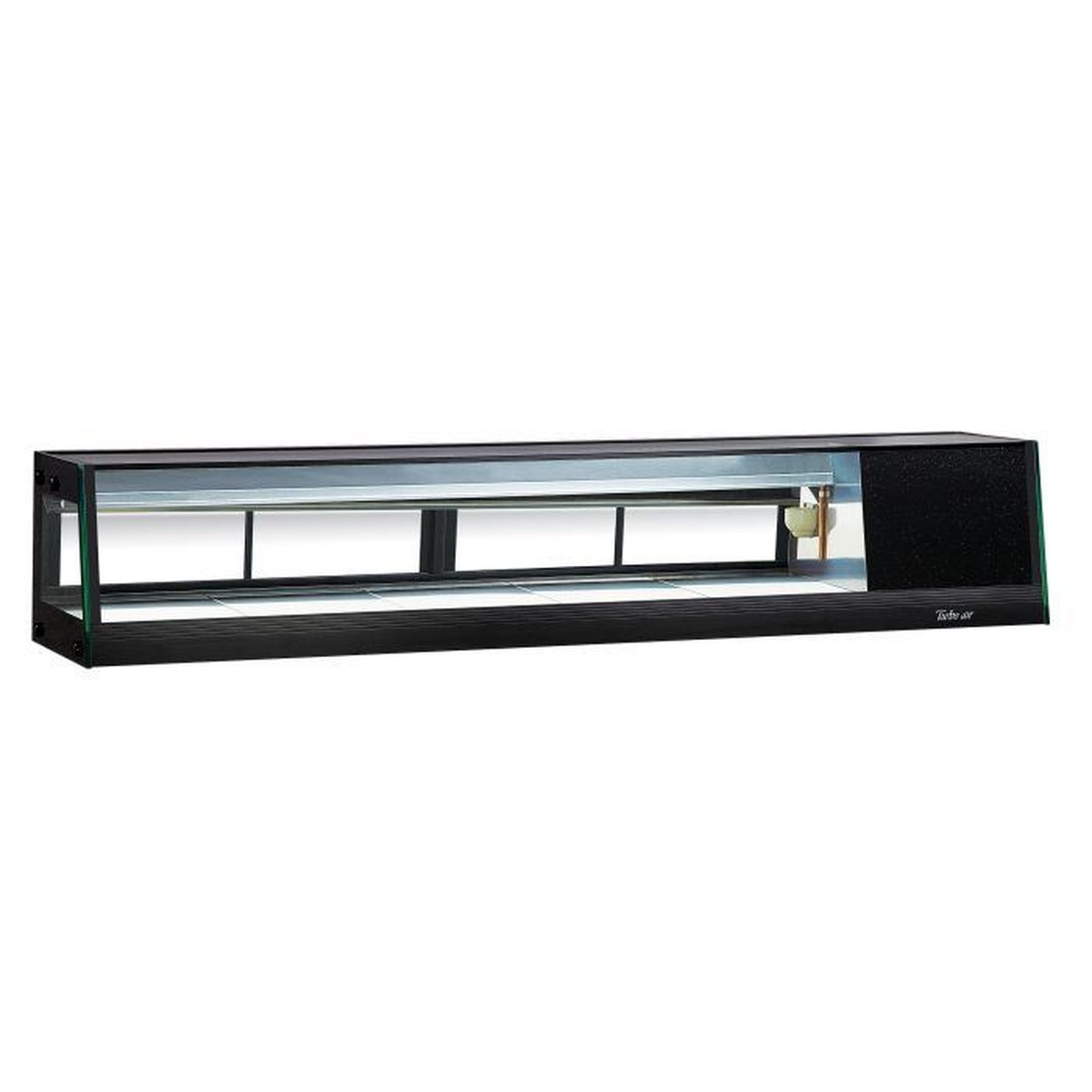Turbo Air SAS-70L-N 71-inch refrigerated sushi display case with straight front glass and black exterior
