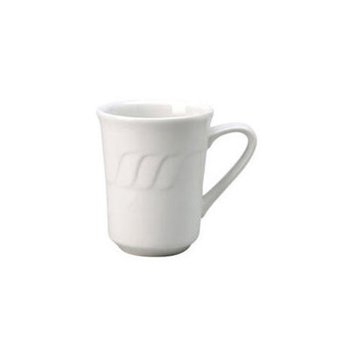Vertex China SAU-17 Sausalito Ryan Mug in white porcelain with sculpted wave lines and handle