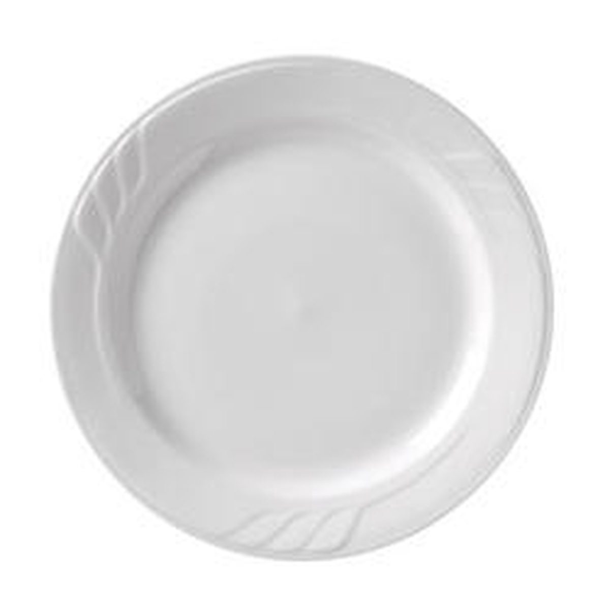 Vertex China Sausalito Collection white porcelain piece with sculpted line detailing, American White finish