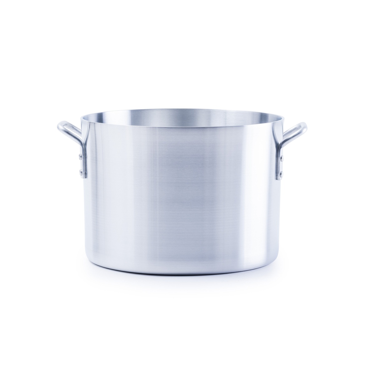 Libertyware SAU20 aluminum sauce pot showing riveted side handles and smooth brushed exterior