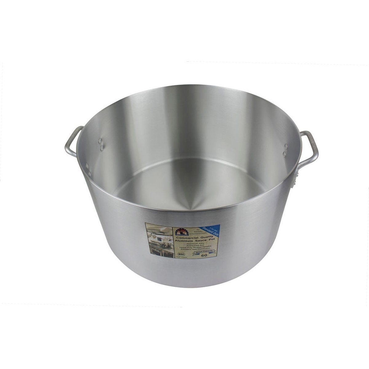 Interior view of aluminum sauce pot showing riveted handles