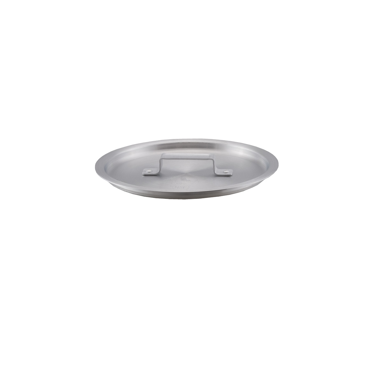 Libertyware SAUC08 round flat aluminum sauce pot cover with center handle on white background