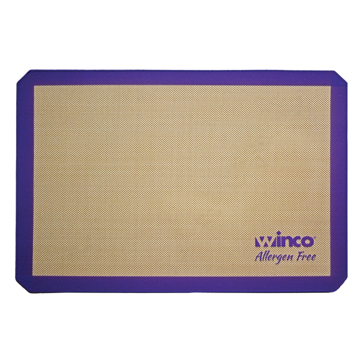 Winco SBS-16PP purple allergen-free half-size silicone baking mat with woven fiberglass center and Winco Allergen Free branding