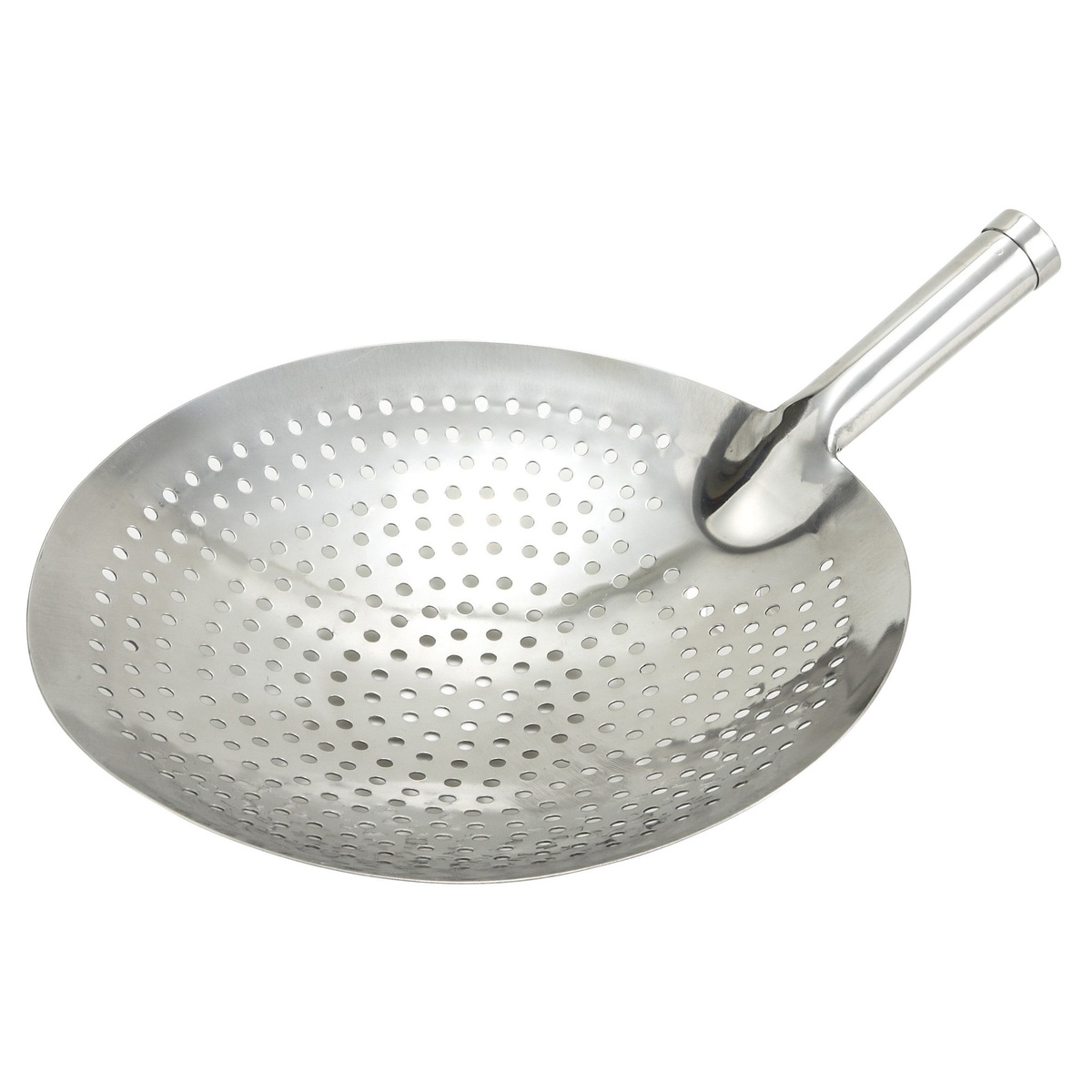 Winco SC-12 12-inch round stainless steel perforated skimmer with short handle