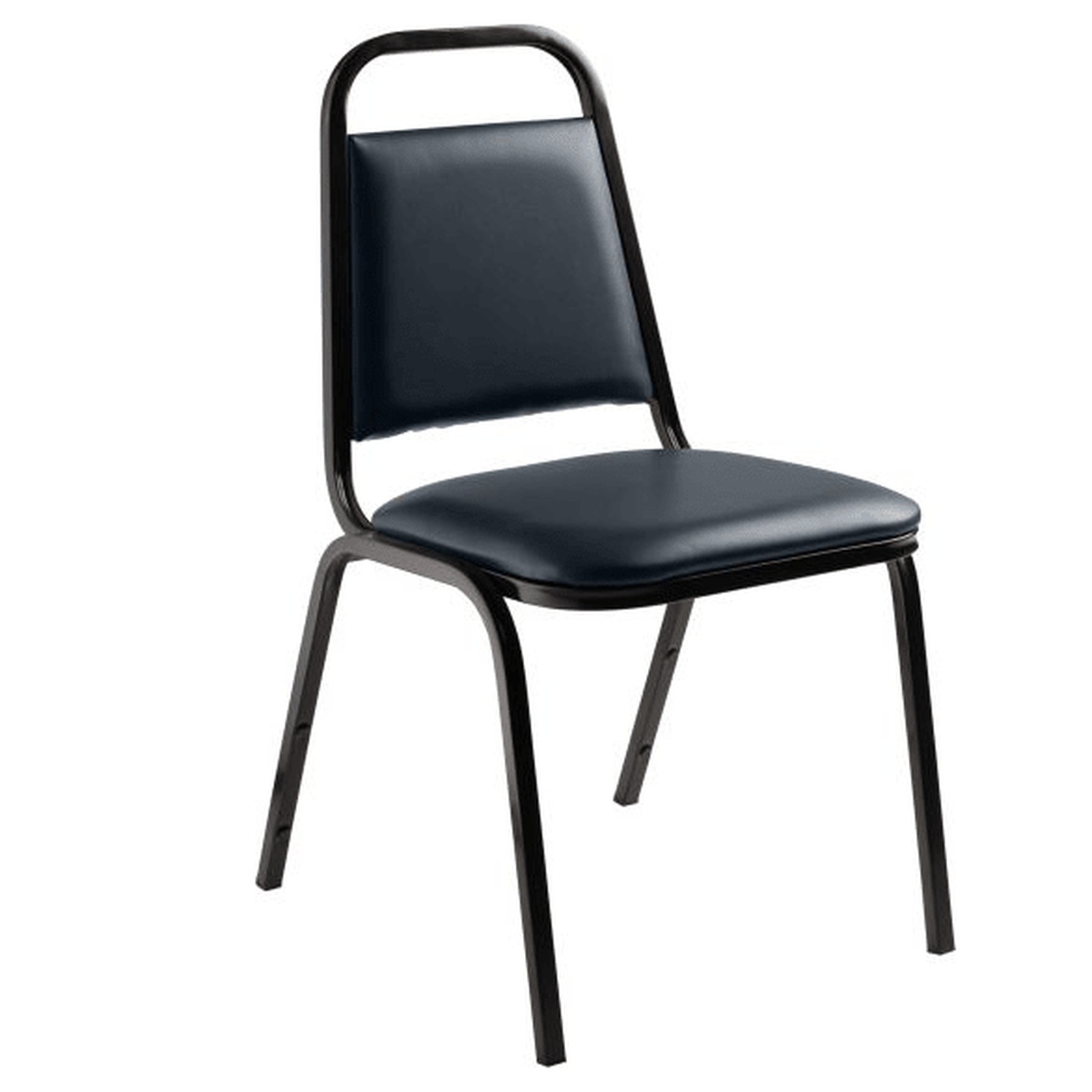 SC601 Enhanced Furniture stacking banquet chair with black metal frame and black square vinyl seat and backrest