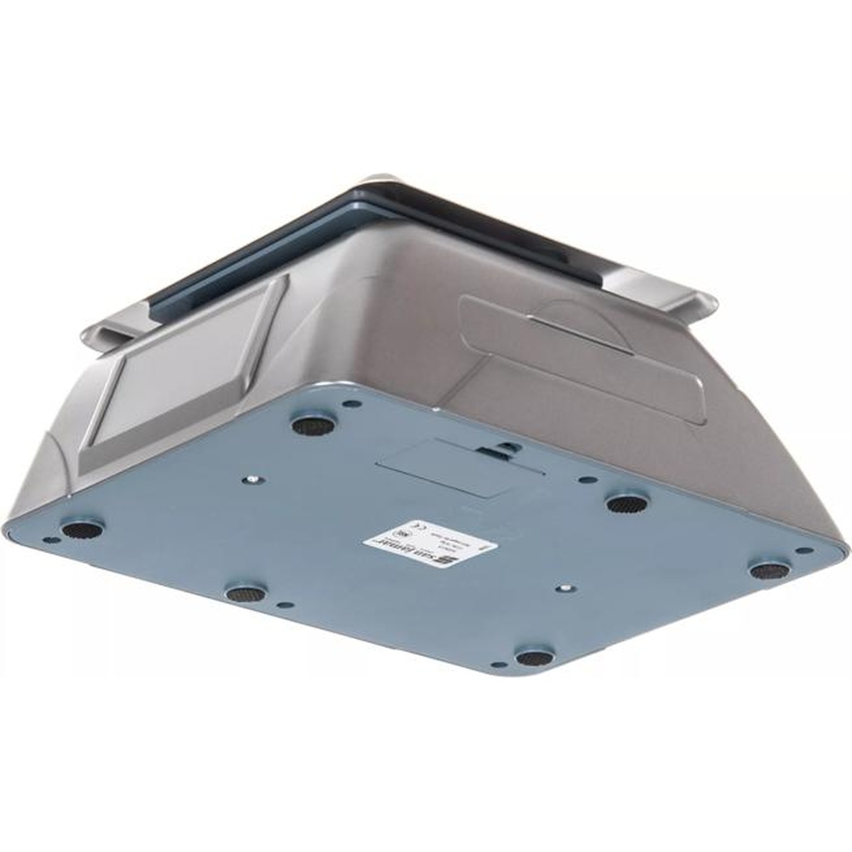 Angled underside view of digital scale