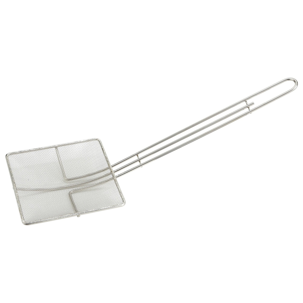 Winco SCF-6S square mesh skimmer with 6-3/4 inch fine mesh head and long metal handle on white background
