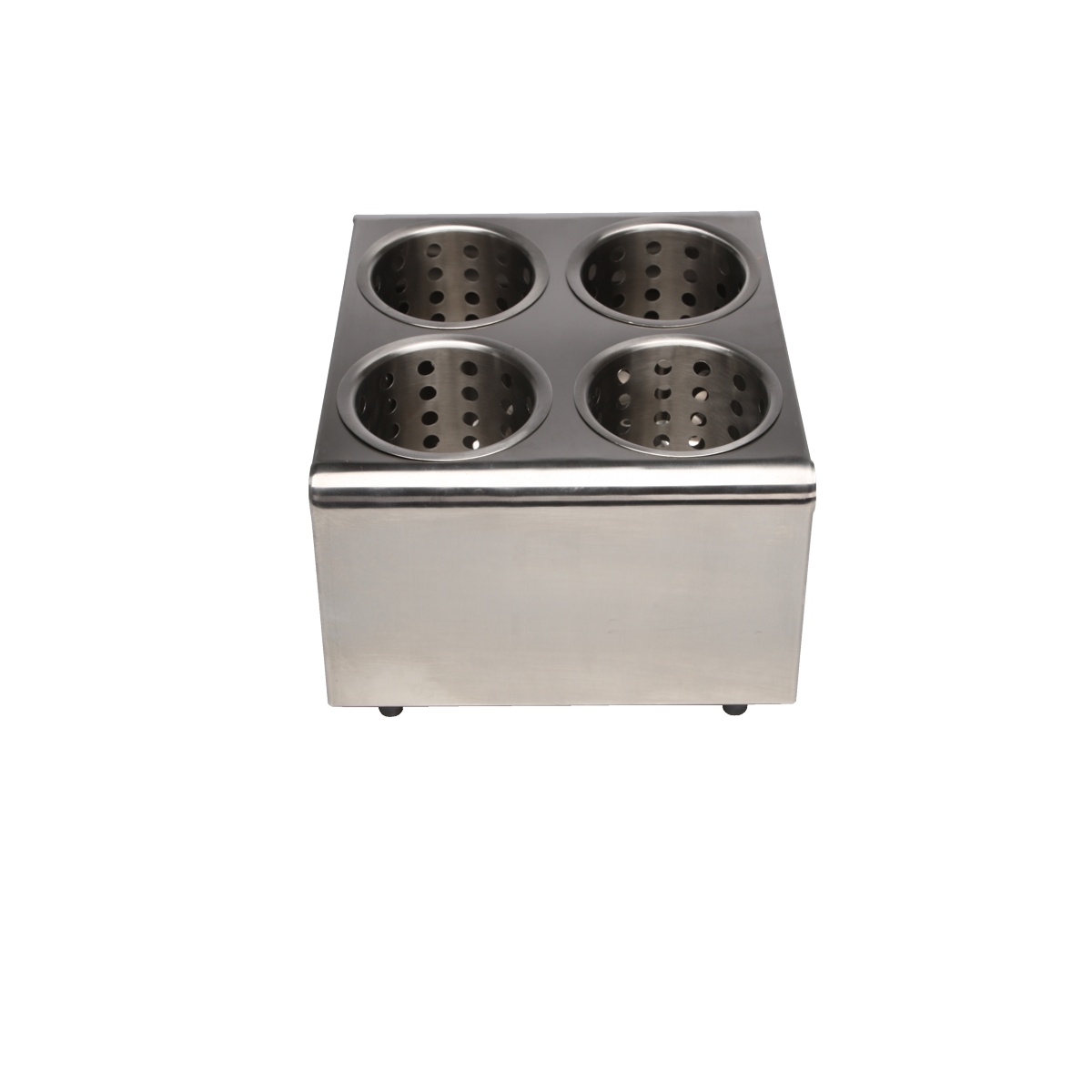 Libertyware SCH4 stainless steel 4-hole flatware dispenser with perforated cylinder inserts and rubber feet