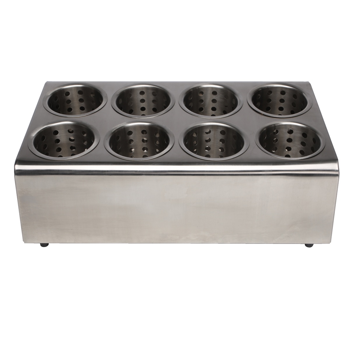 Libertyware SCH8 8-hole stainless steel flatware dispenser with perforated cylinder inserts and rubber feet
