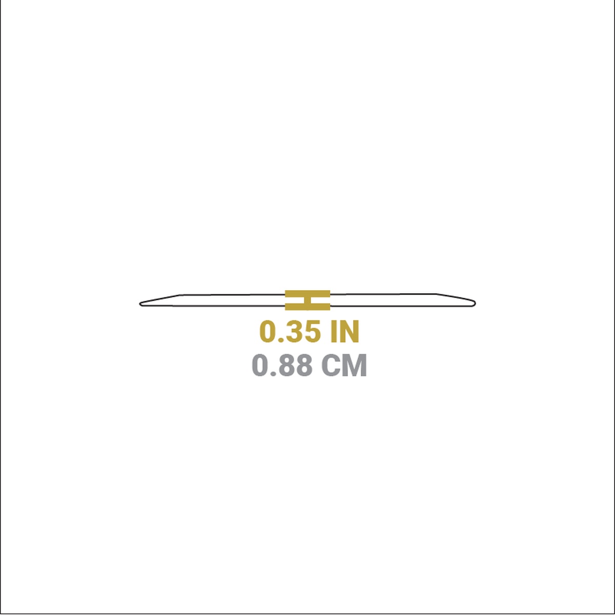Pan scraper thickness diagram showing 0.35 inches (0.88 cm)