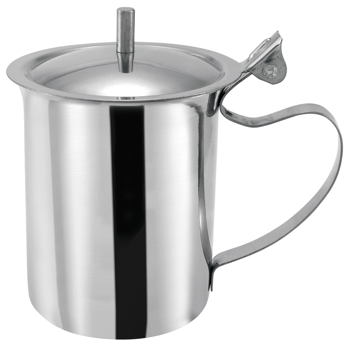 Winco SCT-10 10 oz stainless steel cream server with knobbed lid and side handle