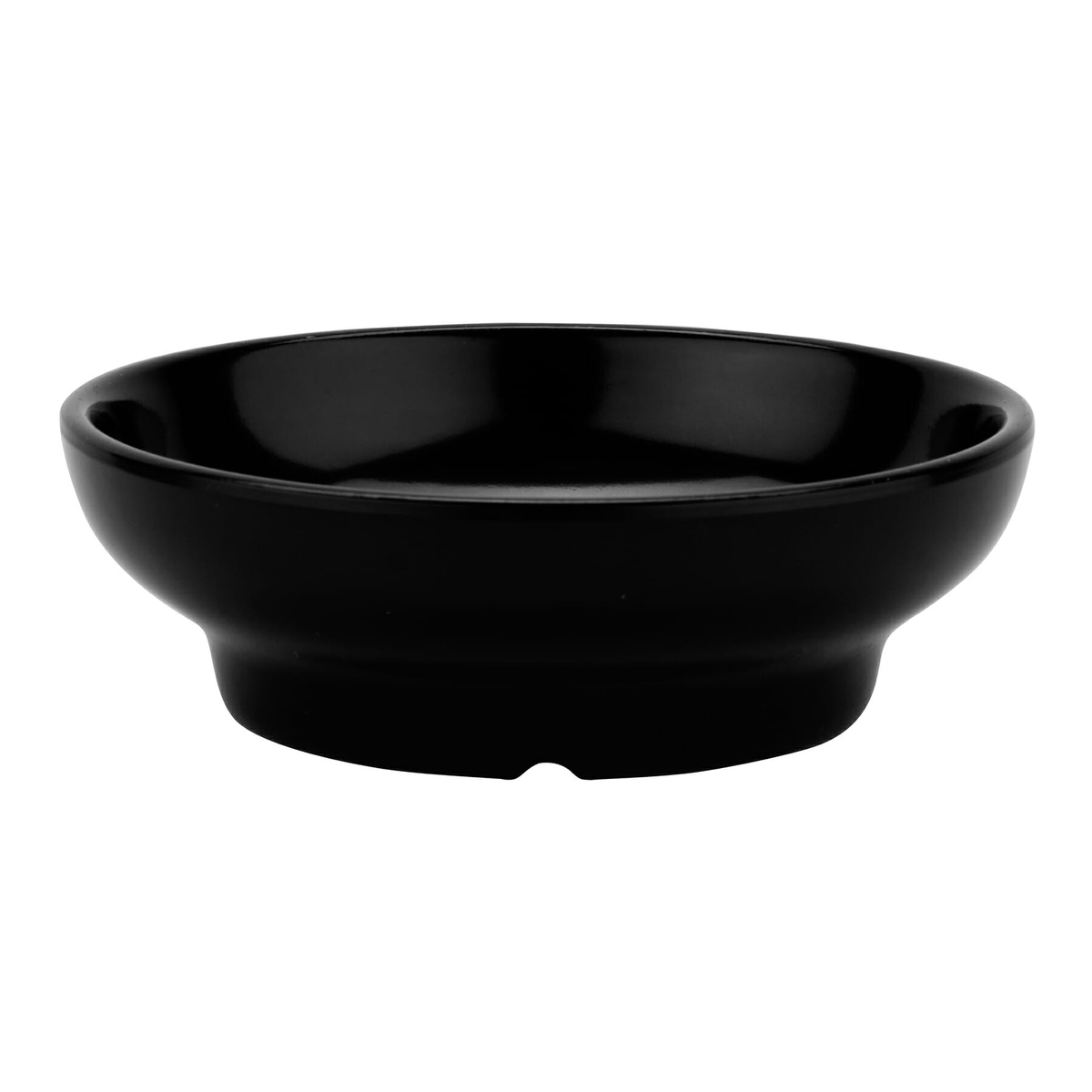 G.E.T. Enterprises SD-05-BK black melamine salsa dish side profile view showing heavy base and thick walls