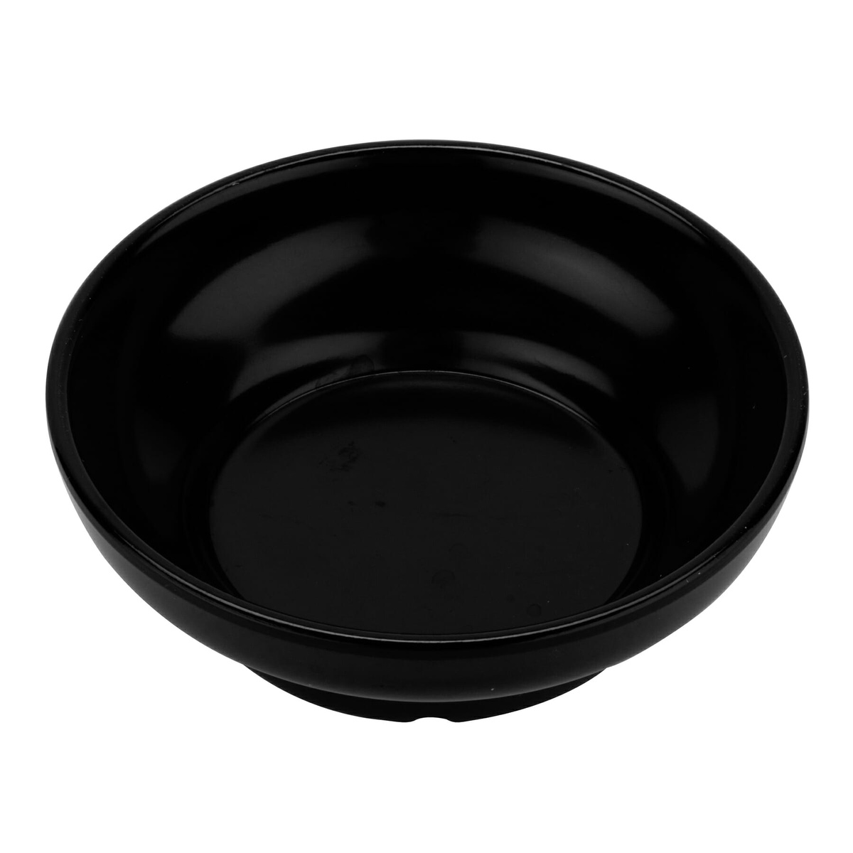 G.E.T. Enterprises SD-05-BK black melamine salsa dish angled top view showing wide rim and interior