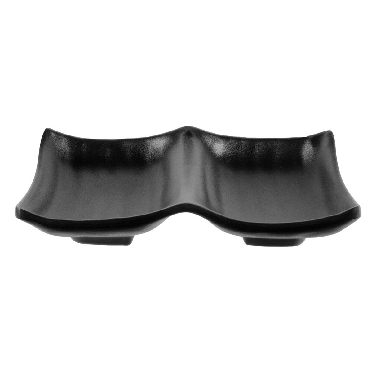 GET SD-5525-BK black matte two-compartment melamine sauce dish, front view
