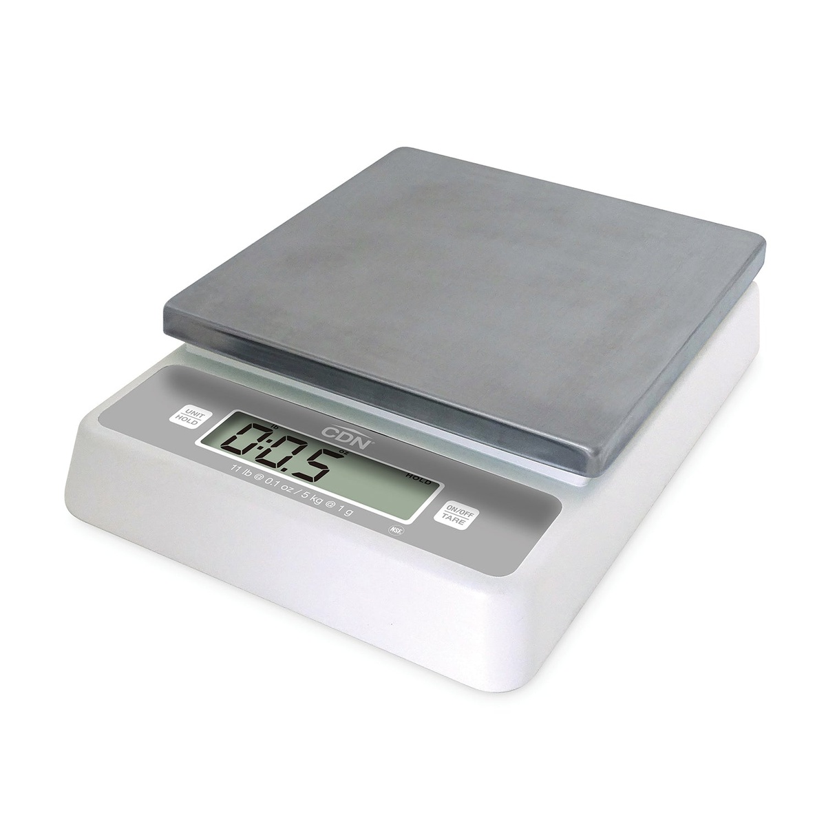 CDN SD1112 digital portion control scale front angle view showing LCD display and stainless steel platform