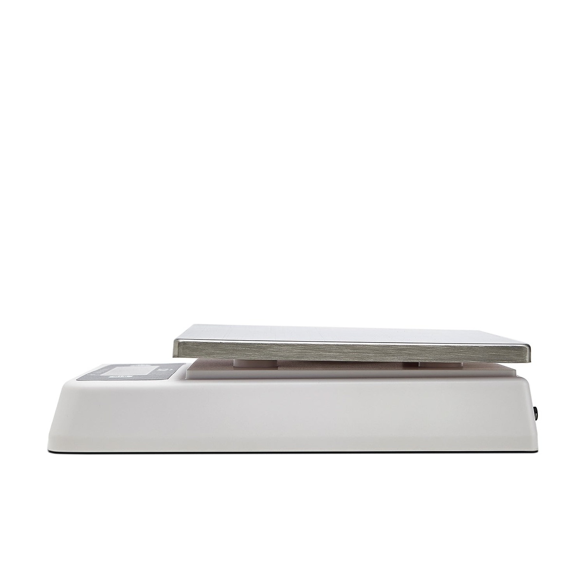 CDN SD1112 digital scale side profile showing low-clearance stainless steel platform and white ABS housing