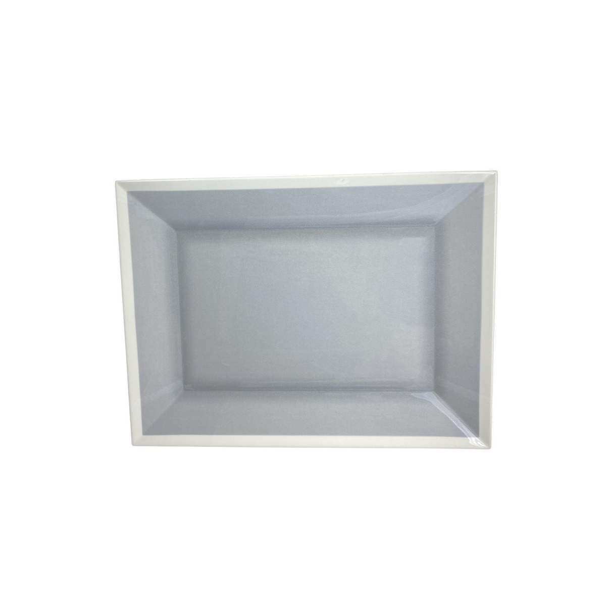 Thunder Group SD3324H 24x18 inch rectangular gray melamine tray with ivory edge, angled top-down view