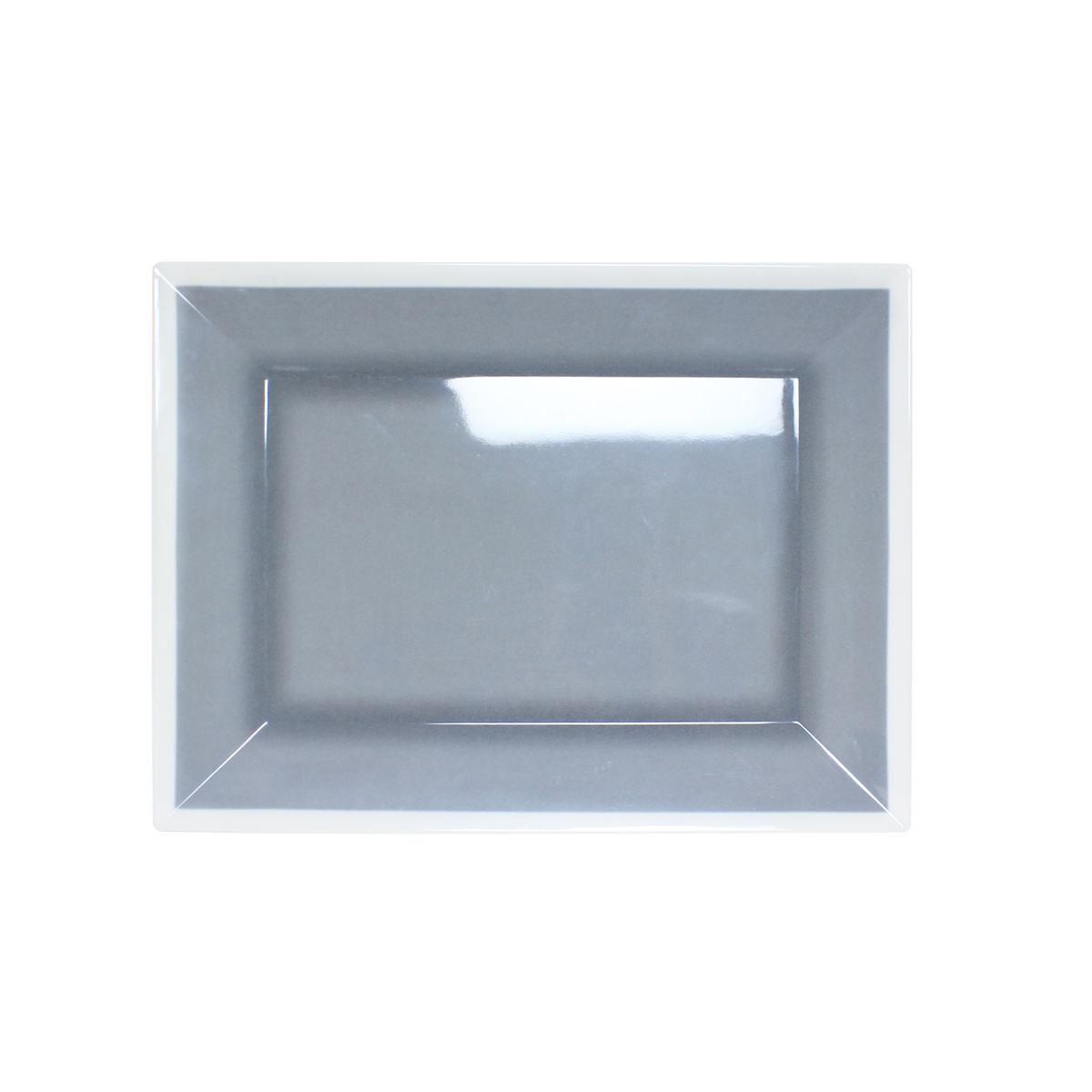 Thunder Group SD3324H 24x18 inch rectangular gray melamine tray with ivory edge, straight top-down view