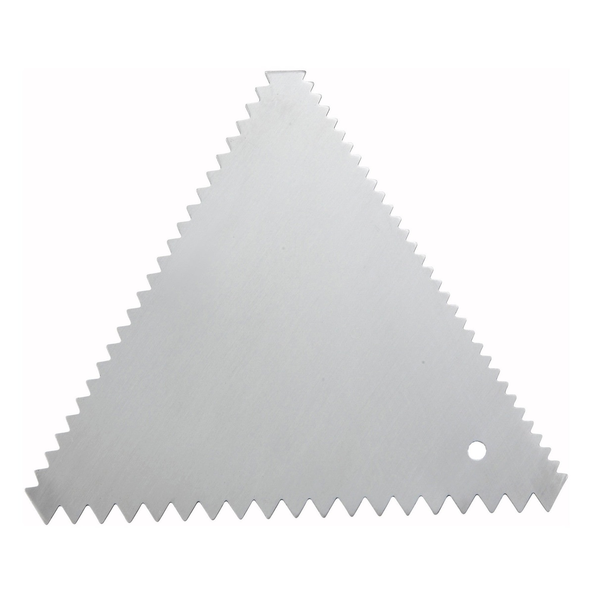 Winco SDC-6 triangular stainless steel cake decorating icing comb with three jagged edge profiles