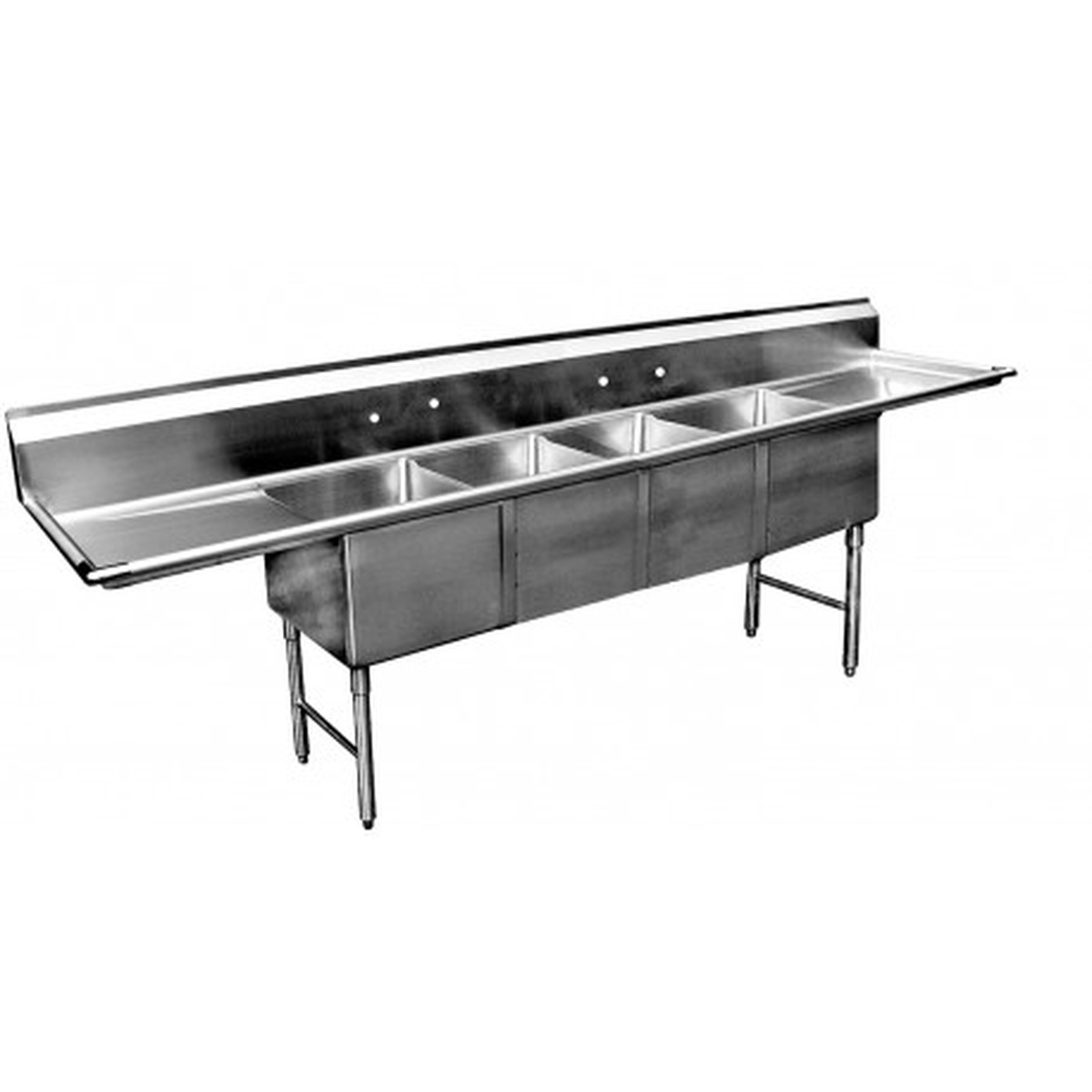 GSW USA SE16204D18 four-compartment stainless steel sink with two 18-inch drain boards on left and right