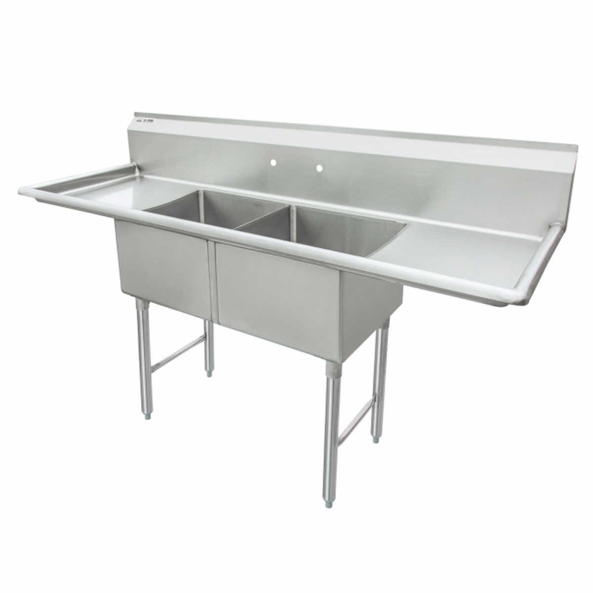 GSW USA SE18182D two-compartment stainless steel sink with left and right drainboards and cross-braced legs