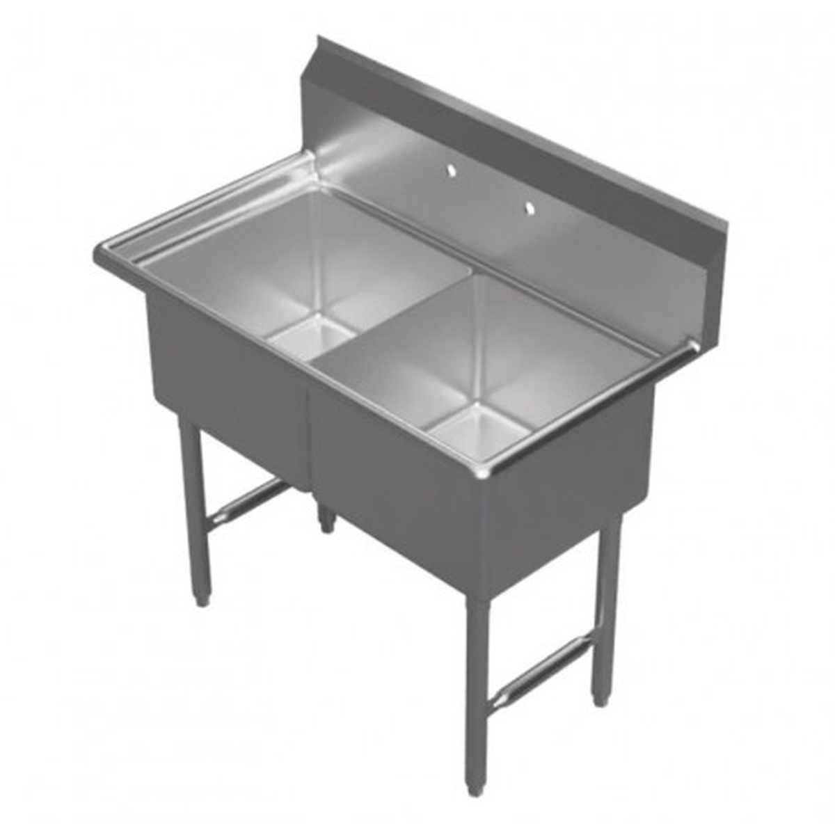 GSW USA SE18182N two-compartment stainless steel sink with legs and cross bracing, no drain board