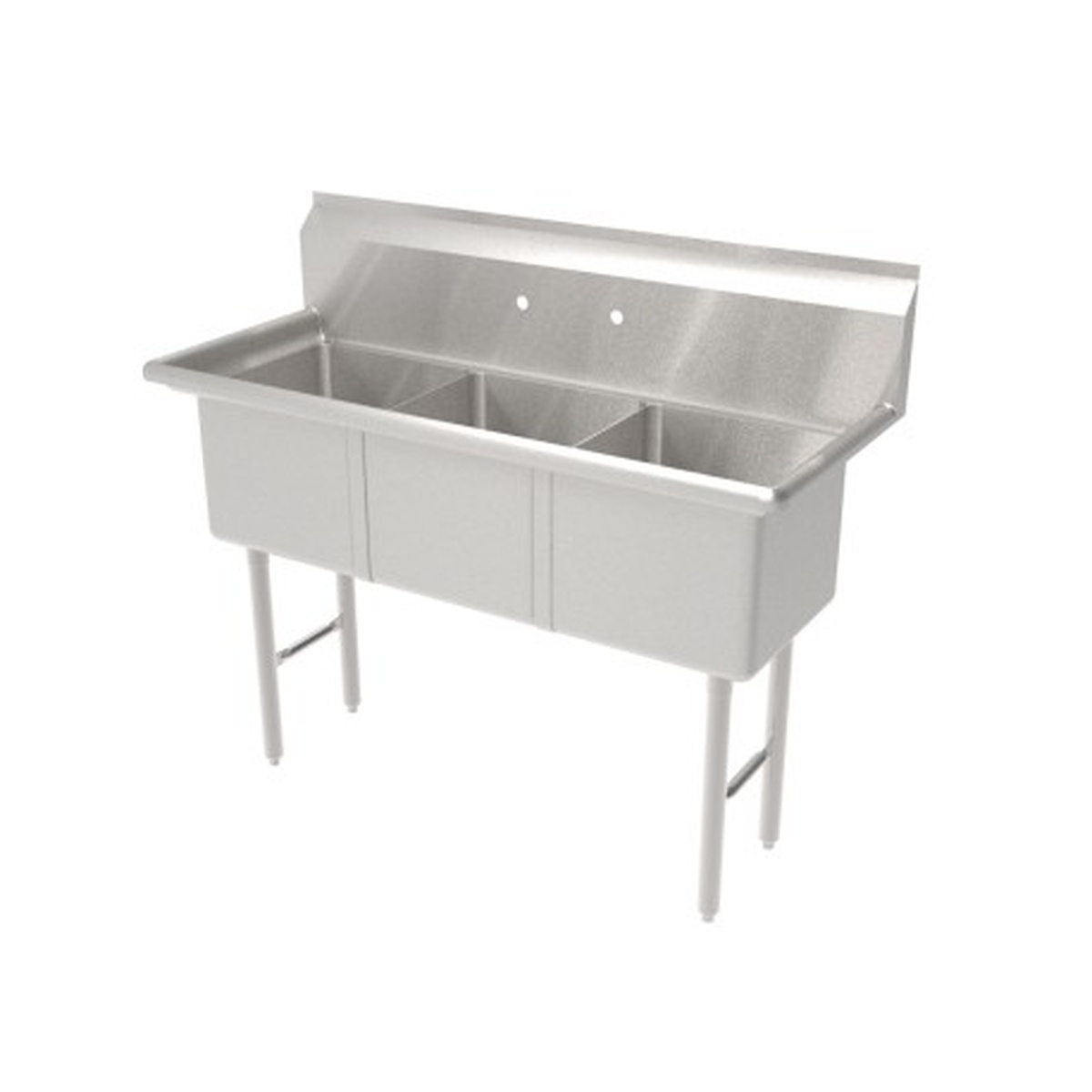 GSW USA SE18183N three-compartment stainless steel sink with no drainboard, stainless steel legs and cross bracing