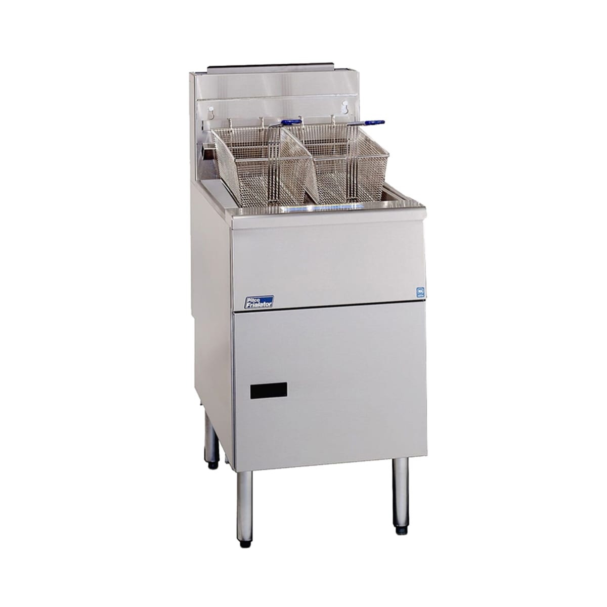 Pitco SG18-S stainless steel floor fryer with twin fry baskets