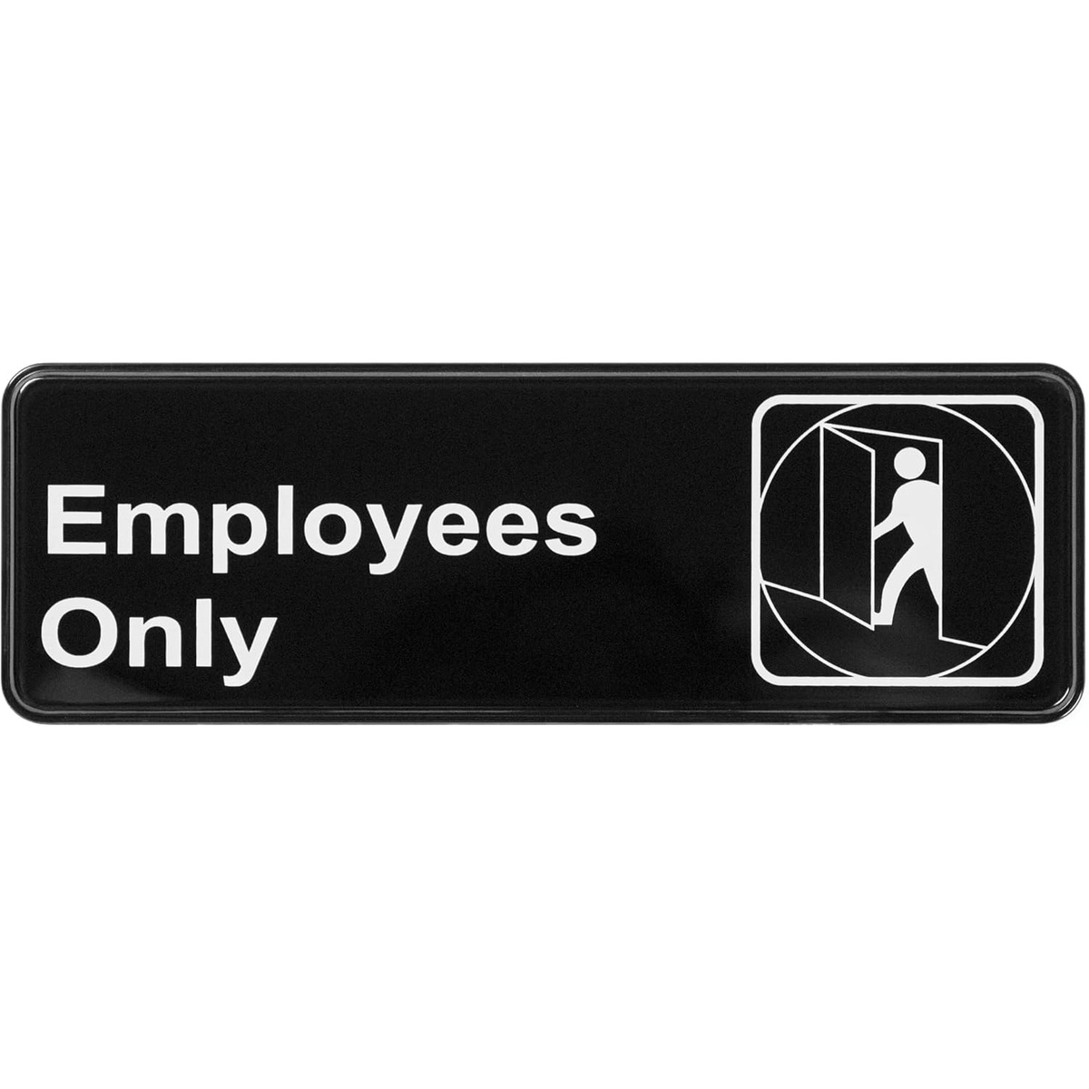 Winco SGN-305 Employees Only plastic sign with white imprint and universal symbol on black background