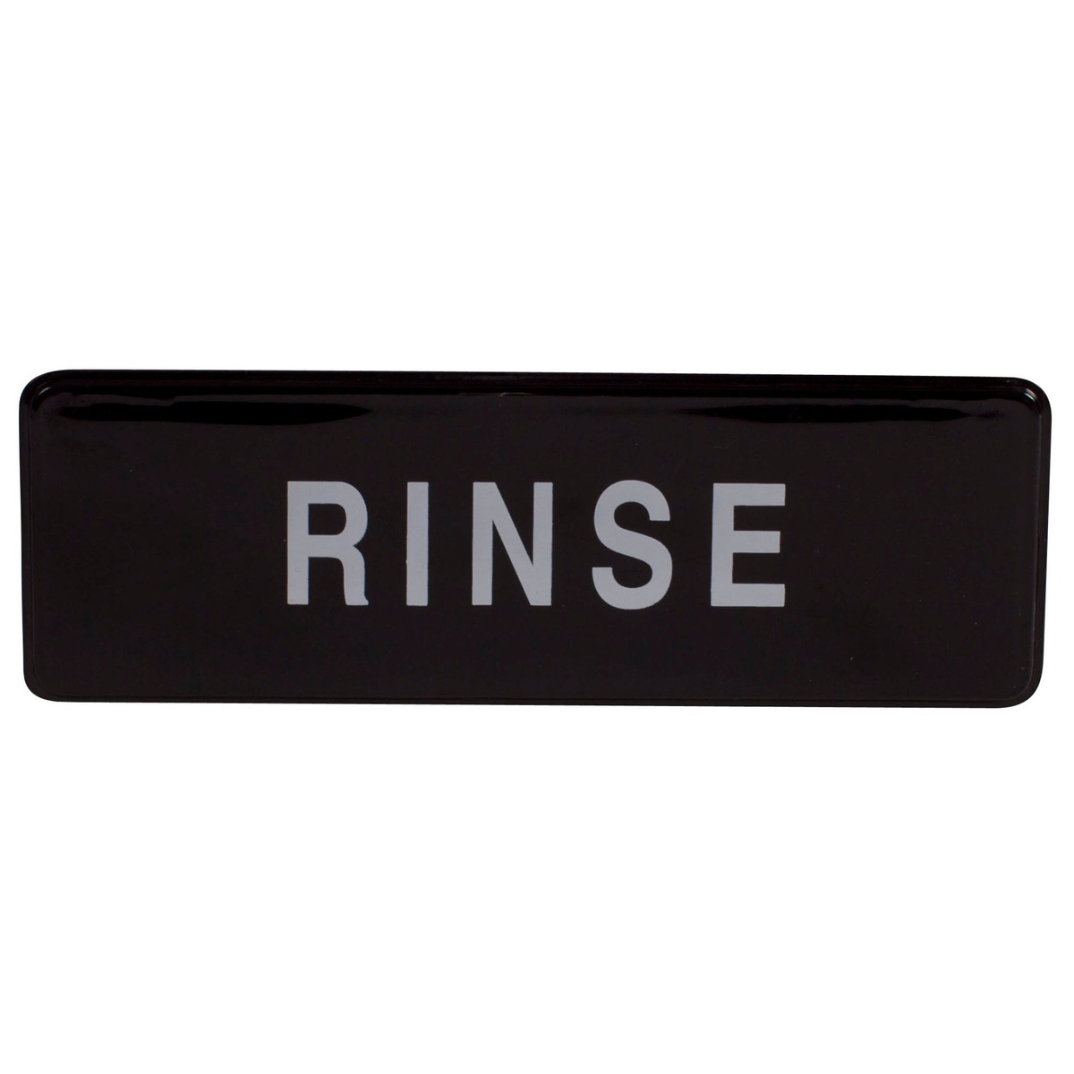 Winco SGN-327 black plastic Rinse information sign with white lettering, 9 inches wide by 3 inches tall