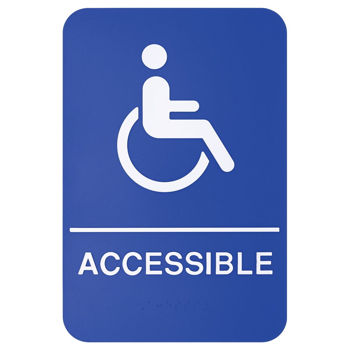 Winco SGNB-653B blue accessible sign with white wheelchair symbol and ACCESSIBLE text