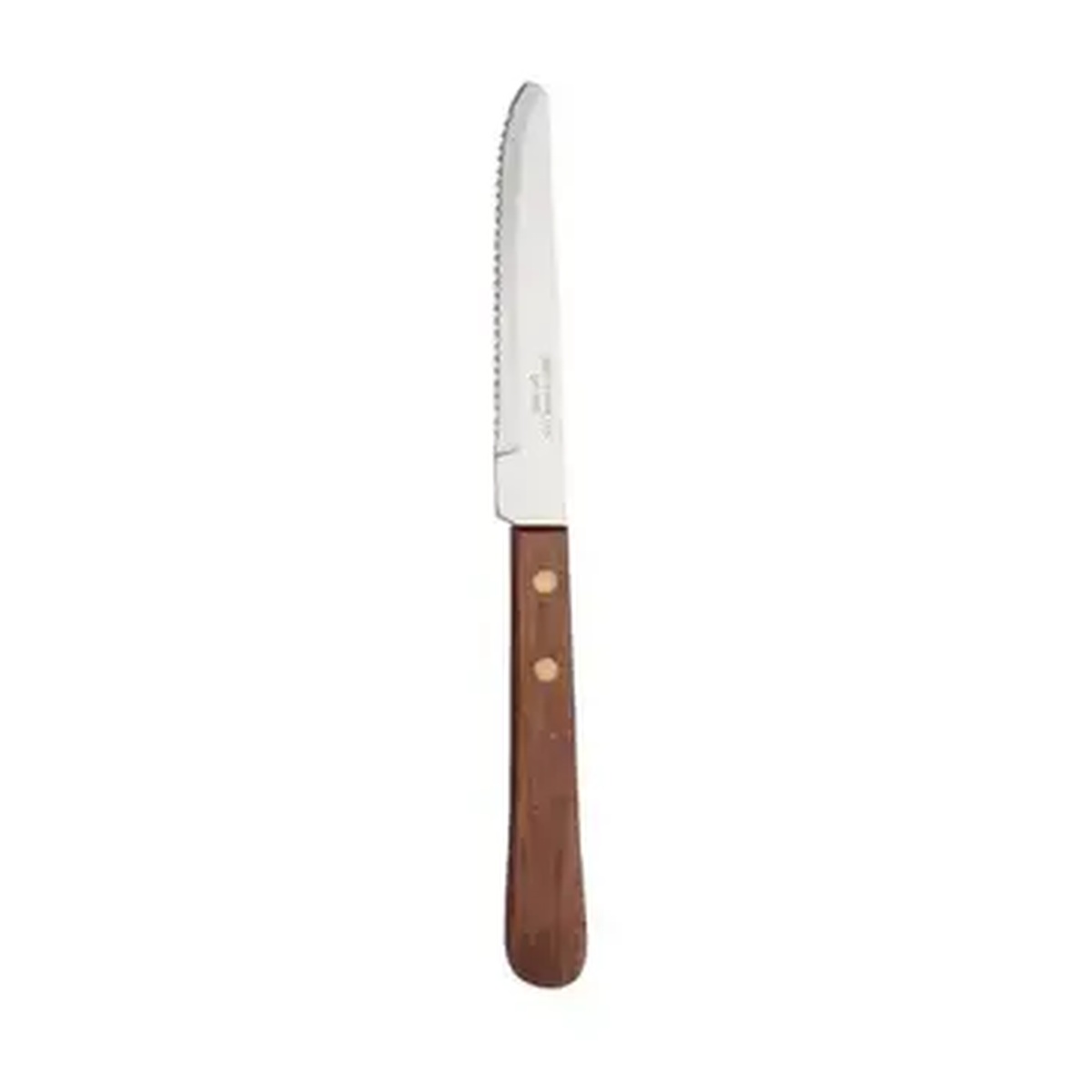Libertyware SK-WR2 steak knife with stainless serrated blade and wood handle with brass rivets