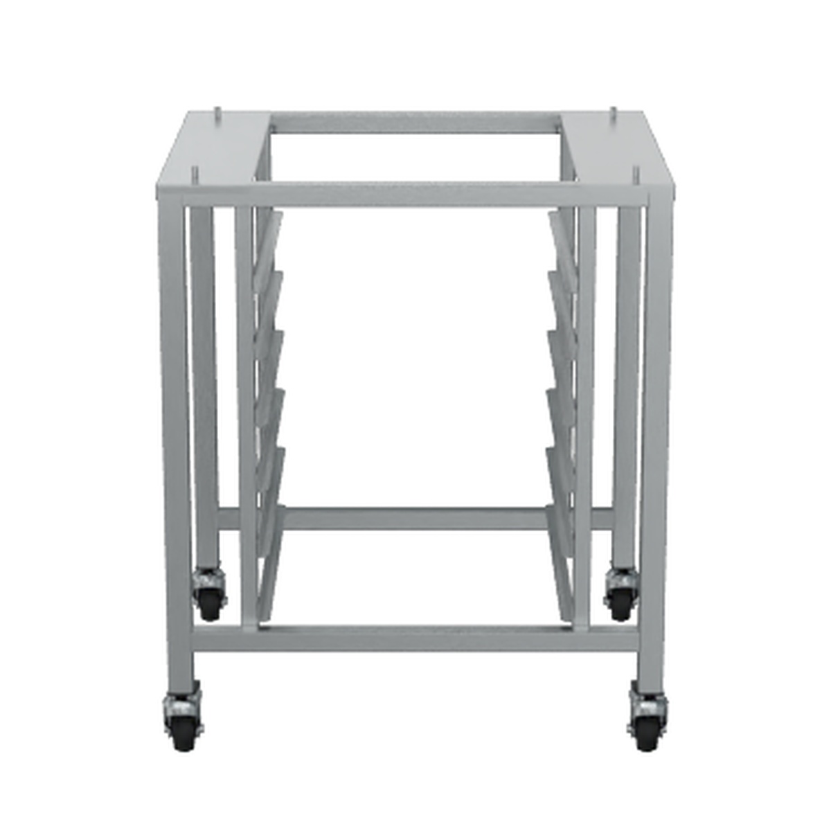 Moffat SK23 stainless steel equipment stand with 6 tray runner positions and swivel castors