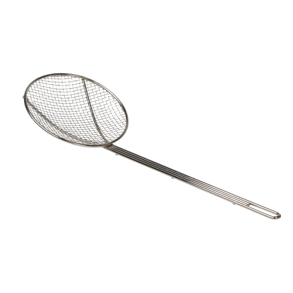 Libertyware round mesh skimmer with multi-wire chrome plated handle shown at an angle